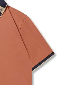 Men Color Block Polo Shirt - Orange - View 3