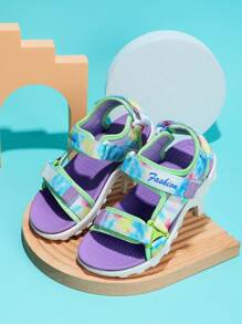 兒童春夏期清新對比色透氣防滑經典涼鞋，兩個扣環和魔鬼氈設計，適用於日常休閒穿搭，校園季節鞋款 - 彩色 - 查看 6