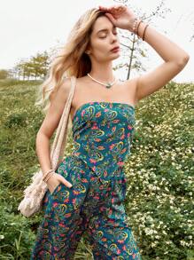 Bohemela Vacation Paisley Print Strapless Top And Long Pants Set - Multicolor - View 1