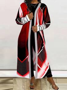 Maweii 女式大码撞色开衫 - 紅色 - 查看 5