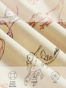 Cozy Pixies Bộ Pyjama vừa vặn cho bé trai với họa tiết khủng long hoạt hình, áo dài tay cổ tròn màu tương phản và quần có chân - Màu be - Xem 4