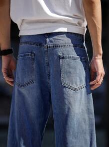 Claim Dot Nam màu trơn Đơn giản Mặc hàng ngày Quần jean - Màu xanh lam - Xem 4