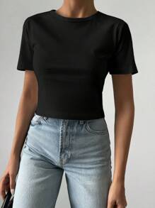 EURMUSE 2 Stücke schlichte weiße und schwarze Rundhals-T-Shirts mit lässiger Passform und kurzen Ärmeln für Damen - Verschiedenfarbig - Übersicht 3