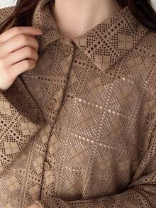 FRIFUL Áo dài tay ren trơn màu xuân/hè dành cho nữ - Màu vàng - Xem 7