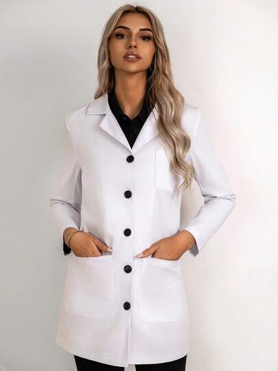 Solid Color Long Sleeve Lapel Collar Double Pocket Jacket