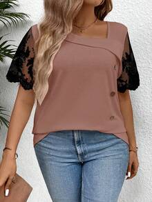 SHEIN Clasi 大尺碼女士休閒蕾絲細節背心 - 藕粉色 - 查看 4