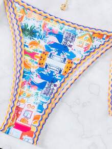 Swim Vcay Abito bikini a stampa albero di palma con scollo all'americana e lacci per il collo per donne estivo mare vacanza