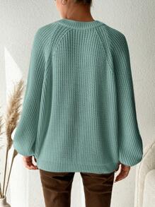 EURMUSE Plus Size Women's Round Neck Raglan Long Sleeve Sweater Pullover - Mint Green - View 2
