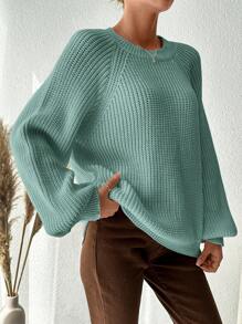 EURMUSE Plus Size Women's Round Neck Raglan Long Sleeve Sweater Pullover - Mint Green - View 5