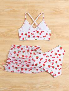 Tween Girl 水果 & Ditsy Floral 分体比基尼套装 夏日海滩 - 彩色 - 查看 2
