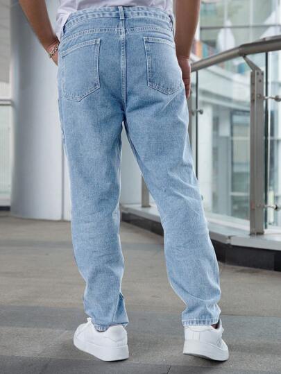 Men's Pocket Casual Stonewashed Tapered Jeans