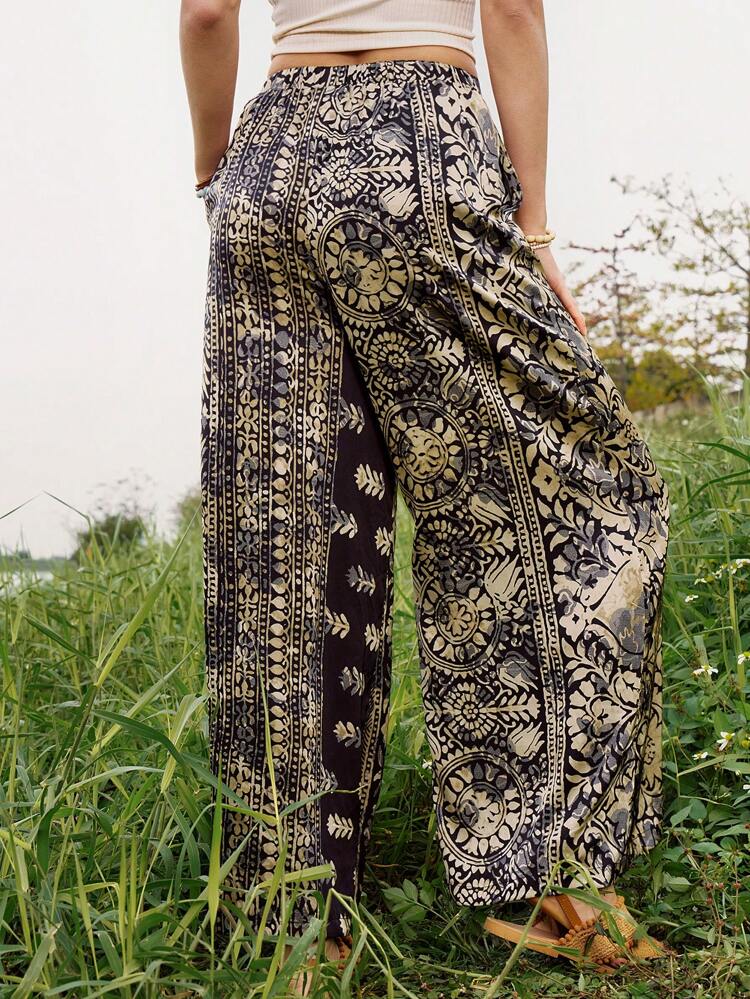 Boho Retro Print Casual Loose Spring And Summer Matching Women's Trousers Beach Pants