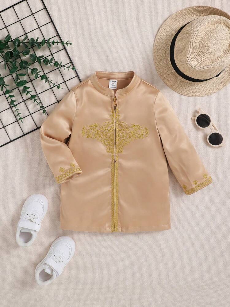 Baby Boy Style Traditional Pattern Stand Collar Long Sleeve Shirt
