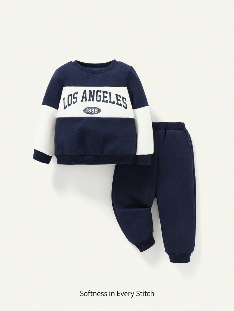 Baby Boy Letter Graphic Two Tone Sweatshirt & Sweatpants