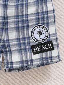 Conjunto De Camiseta De Manga Corta Y Pantalón Corto De Cuadros Para Bebé Niño En Verano