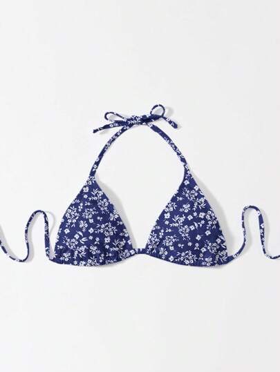 Swim Mod Women's Summer Beach Fashionable Halter Triangle Bikini Top With Printed Design
