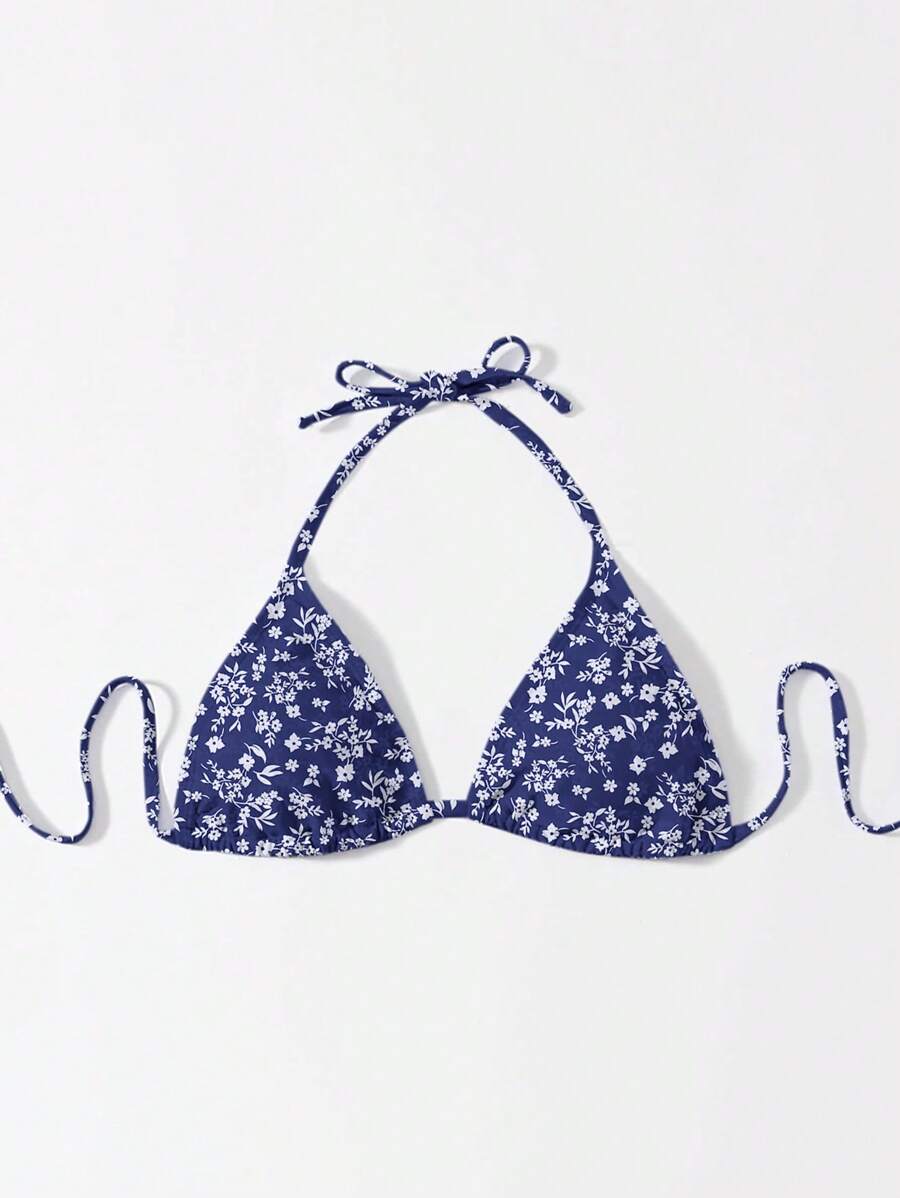 Swim Mod Top de bikini triangular halter de moda con diseño impreso para mujer de verano en la playa - Multicolor - Ver 1