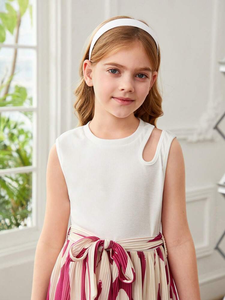 Tween Girls' Sporty & Sweet Knitted Colorblock Sleeveless Dress With Crew Neck