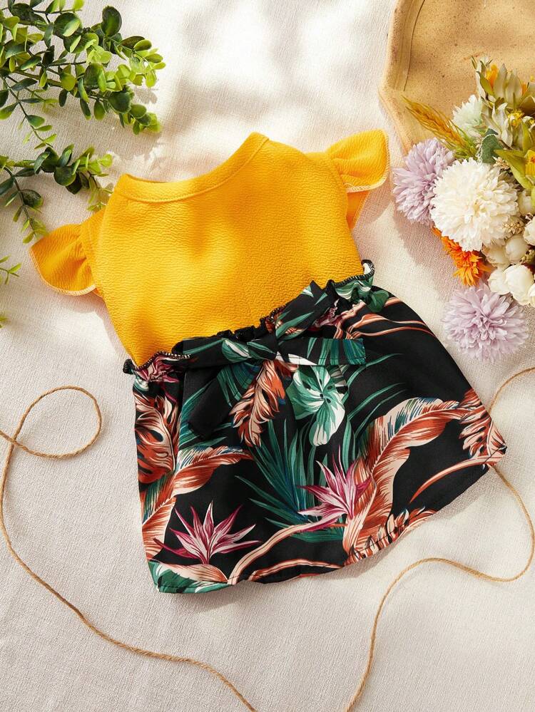 Holiday Style Color Block Yellow Floral Pet Skirt