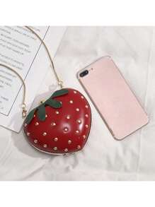 Bolso de hombro/bandolera de PU con diseño de fresa en forma de corazón lindo y de moda para niñas, regalo perfecto para una cita o el Día de San Valentín
