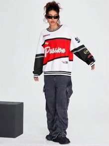 SHEIN Coolane Letter Graphic Drop Shoulder Sweatshirt - Red - View 4