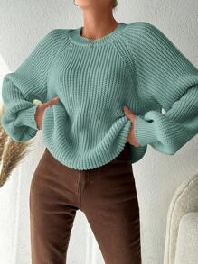 EURMUSE Plus Size Women's Round Neck Raglan Long Sleeve Sweater Pullover - Mint Green - View 1