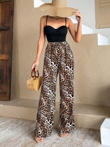 EURMUSE Women Elastic Waisted Pants With Leopard Print - Multicolor - View 4