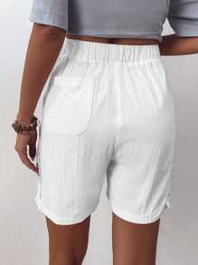 EMERY ROSE Women's Stylish Drawstring Shorts With Hollow Out Design - White - View 2