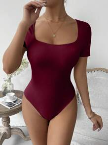 Zolique Women's Solid Color Square Neck Tight Short Sleeve Bodysuit - Multicolor - View 8