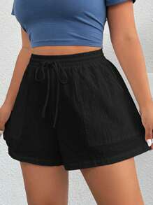SHEIN EZwear Talla Grande Tejido Deportivo Shorts Para Mujer