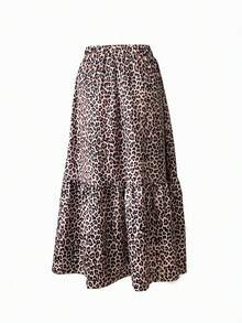 Falda Larga Midi Para Mujer Con Estampado De Leopardo - Multicolor - Ver 2