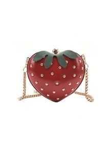 Bolso de hombro/bandolera de PU con diseño de fresa en forma de corazón lindo y de moda para niñas, regalo perfecto para una cita o el Día de San Valentín