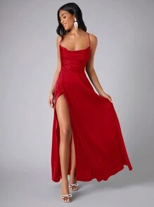 SHEIN Belle Draped Collar Wrap Hem Cami Dress - Red - View 3