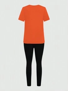 INAWLY 2pcs/Set Butterfly Patterned Round Neck Short Sleeve T-Shirt And Pants For Spring/Summer
