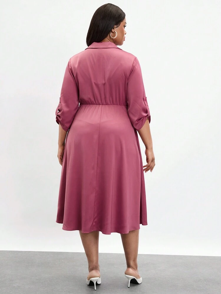 Solid Color Elegant Collared Mid-Length Casual Dress