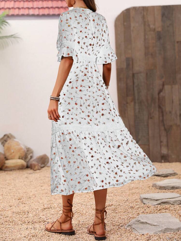 Women's Elegant Deep V-Neck Floral Print Dress