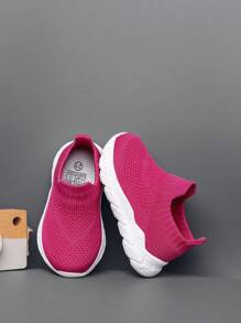 Kids' Lightweight Breathable Slip-On Athletic Shoes, Elastic Uppers Easy To Wear, Suitable For Children's Foot Shape, Solid Color Suitable For Daily Wear, Back To School Student Shoes, Spring/Autumn - Hot Pink - View 3