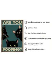 1 Stück Leinwand Malerei Druck Poster Lustiger Dreifach Schwarzer Katze Blick , Retro Sneaking-katze Poster, Sind Sie Wandkunst, Zimmerdekoration Kein Rahmen, Halloween Dekoration, Kein Rahmen