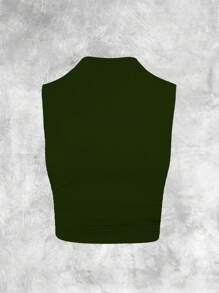 Calvaya Plus Size Solid Color Sleeveless Top With Pleats & Stand Collar, Spring/Summer - Multicolor - View 3