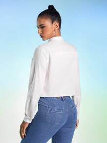 Ashley Hobart Designs 设计师商务休闲春季系带短款长袖衬衫，秋季，适合秋季、假日、度假、节日、办公室 - 杏色 - 查看 6