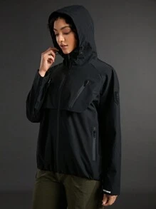 In My Nature Women's Solid Color Casual Hooded Outdoor Windbreaker Jacket - Black - View 5