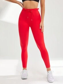 Easithlete Women's Red Drawstring Waist Sports Leggings - Red - View 1