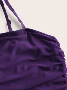 SHEIN EZwear Solid Color Pleated Mesh Bodycon Strappy Dress For Summer - Purple - View 4
