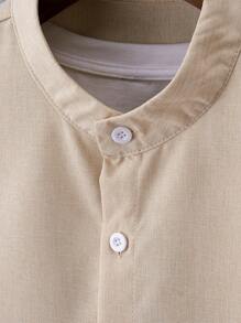 Manfinity Homme Men's Spring Casual Button-Front Long Sleeve Shirt - Khaki - View 6