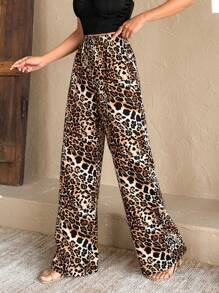 EURMUSE Women Elastic Waisted Pants With Leopard Print - Multicolor - View 3