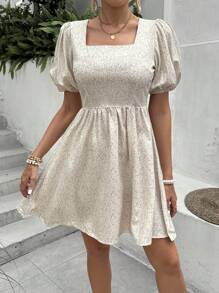 Chiquease French Style Leisure Lantern Sleeve Dress - Apricot - View 3