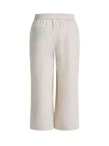 SHEIN BASICS 女性實色大尺碼彈性腰帶束腰褲 - 杏色 - 查看 7