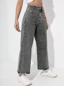 SHEIN Unity 女士日常休闲直筒牛仔裤 - 淺灰色 - 查看 6