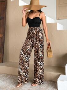 EURMUSE Women Elastic Waisted Pants With Leopard Print - Multicolor - View 5