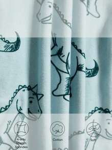 Cozy Pixies Baby Boy Snug Fit Pajama Set With Cartoon Dinosaur/Animal Graphic, Color Block Pullover And Long Pants - Blue - View 4